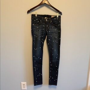 Women's Dark Blue Jeans with White paint drops